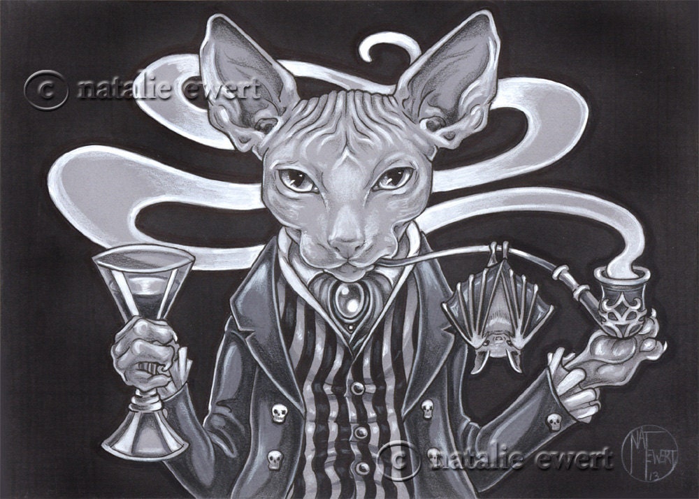 Lord Hairless With Pipe and Sherry Signed Original Illustration