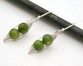 Peapod earrings. Two peas in a pod with green mother of pearl.