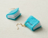 Book Earrings - Turquoise Blue - Stitched Eco Felt - Vegan