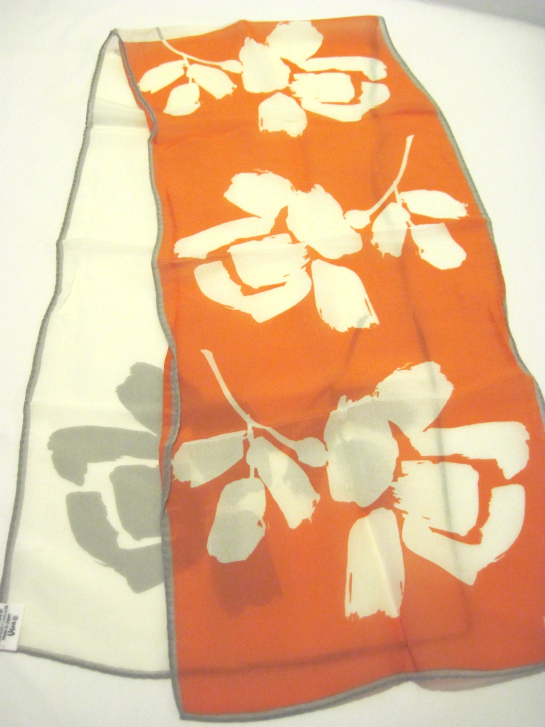 Vera Neumann Orange and Gray Sheer Crepe Scarf