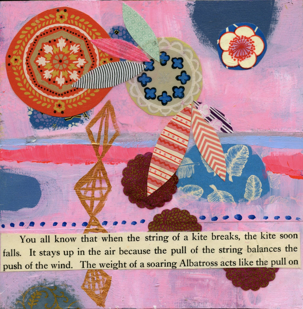 Flower Kite -- NEW Mixed Media Original 8"x8"