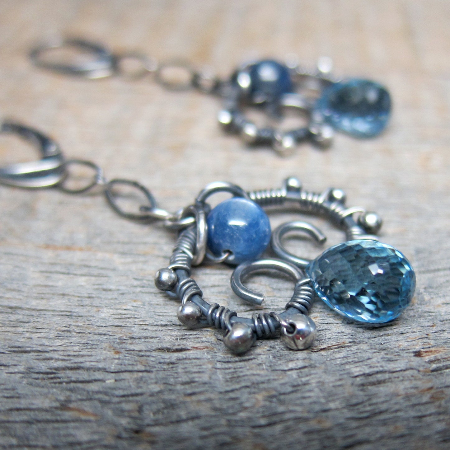 Robin's Egg Earrings ... Wire Wrapped Artisan Sterling Silver with Kyanite and Swiss Topaz