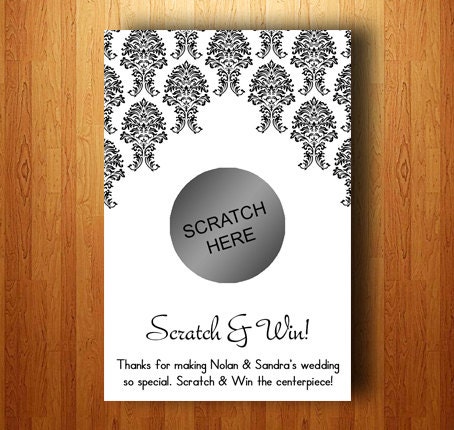 25 - Damask Scratch Off Cards Round Custom Logo Personalized Wedding