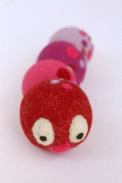 Spotty Dotty - Rattlepiller - Felted Wool Baby Rattle - Eco Friendly - Natural - Alternative Baby Toy