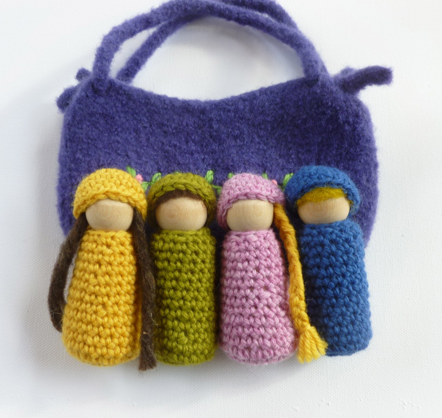 Large dolls in a pouch set felted wool pouch