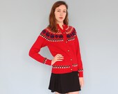 vintage 1970s hand knit nordic lion wool cardigan sweater