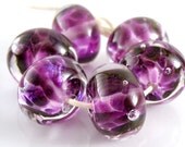 Red Violet Encased Artisan Lampwork Beads 10mmx15mm - Handmade Lampwork - Purple, Violet, Encased - SRA (Set of 6 Beads)