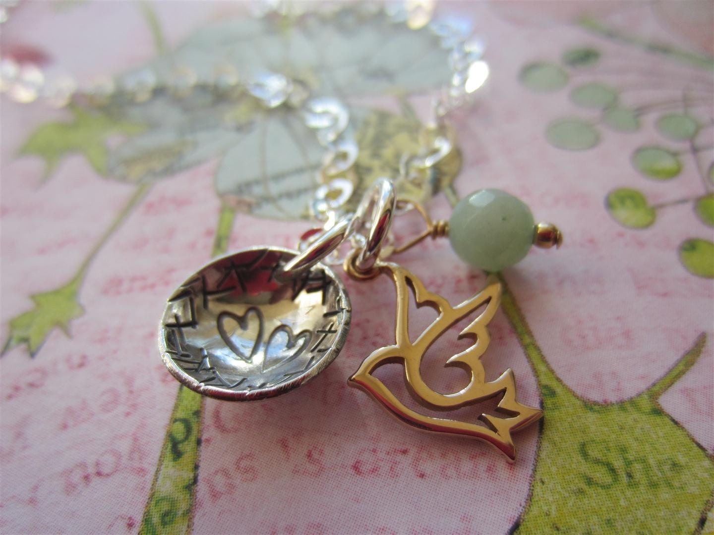 2 Hearts Birds Nest Mothers Necklace With Hand Stamped Charm