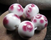 Fuchsia and white itsy bitsy lampwork bead set