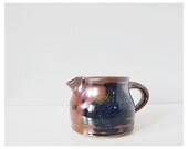 Rustic handmade pottery creamer small blue brown ceramic pitcher stoneware
