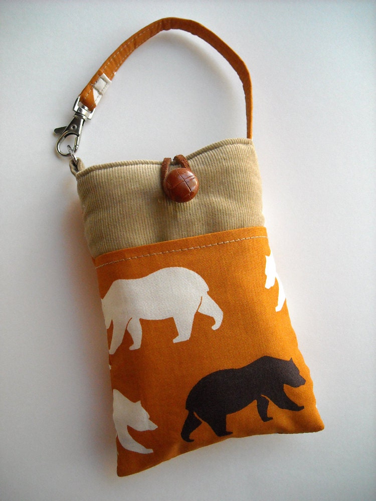 20% OFF SALE - Fabric iPhone case, iPhone Pouch, iPhone sleeve, Smart Phone Case, iPhone cover (padded) -  Bear (Orange)