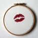Bright Red Lipstick Traces Kisses Hand Embroidered Hoop Art