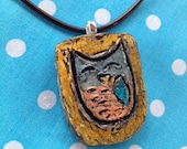 Funky Ceramic Sleepy Owl Pendant Necklace