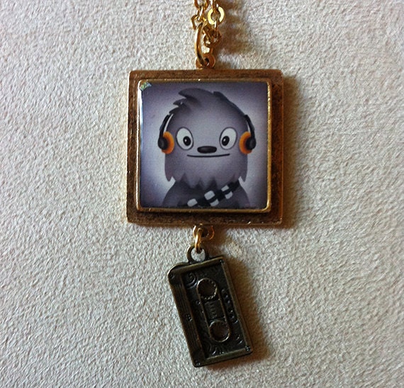Handcrafted Art Pendant: Chewbacca loves his Walkman