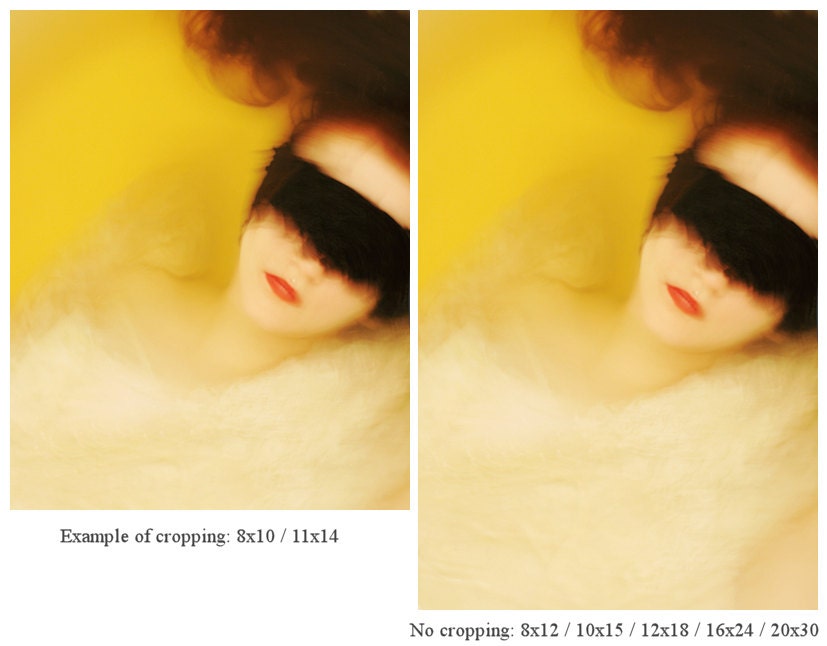 Sinking With Grace - FREE SHIPPING - Print Water Yellow Orange Red Girl Woman Floating White Cream Lace Black Blindfold Surreal Portrait