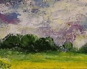 Textured, Subtle Sky ,Landscape, Original Painting, ACEO, Winjimir, Fine Art, Spring, Field, Trees, Clouds
