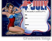 Retro Firecracker PinUp Girl 4th of July Party Invitations DIGITAL Download Printable