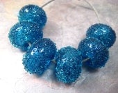 berries in blue (6) textured hollow lampwork glass beads