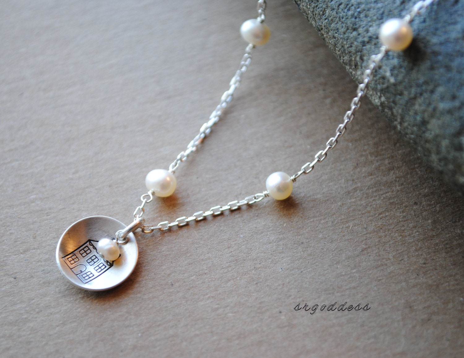 HOME all sterling silver and freshwater pearl 18" necklace by srgoddess