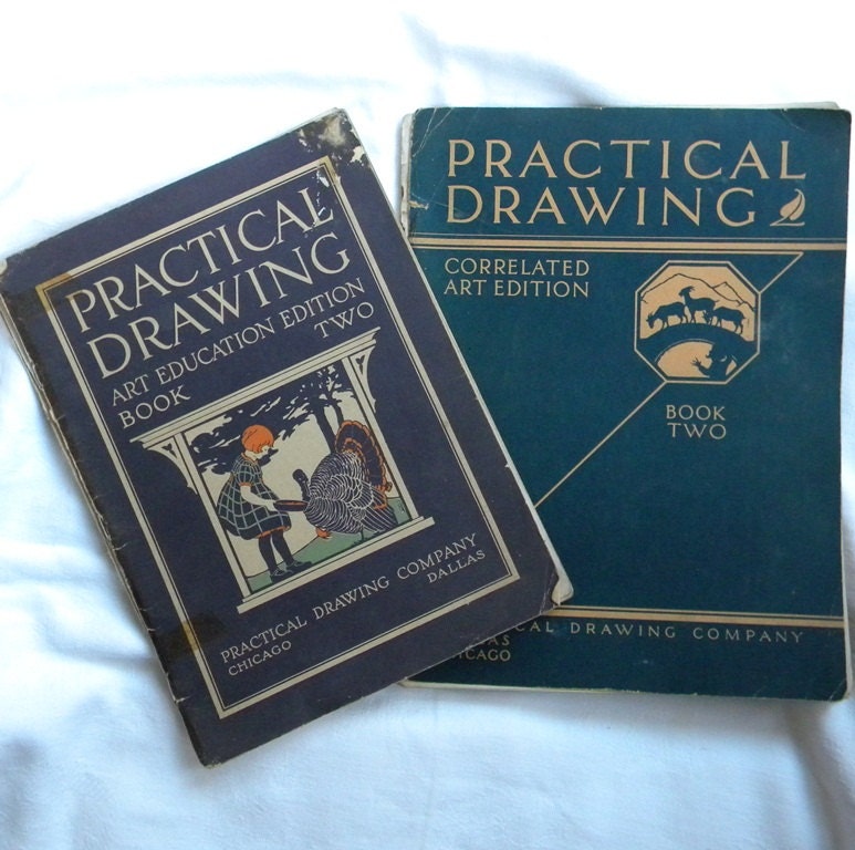 1930 Practical Drawing Art Education Book Two Set Vintage Instructions