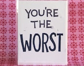 you're the best, you're the worst -- linocut cards 3 pack
