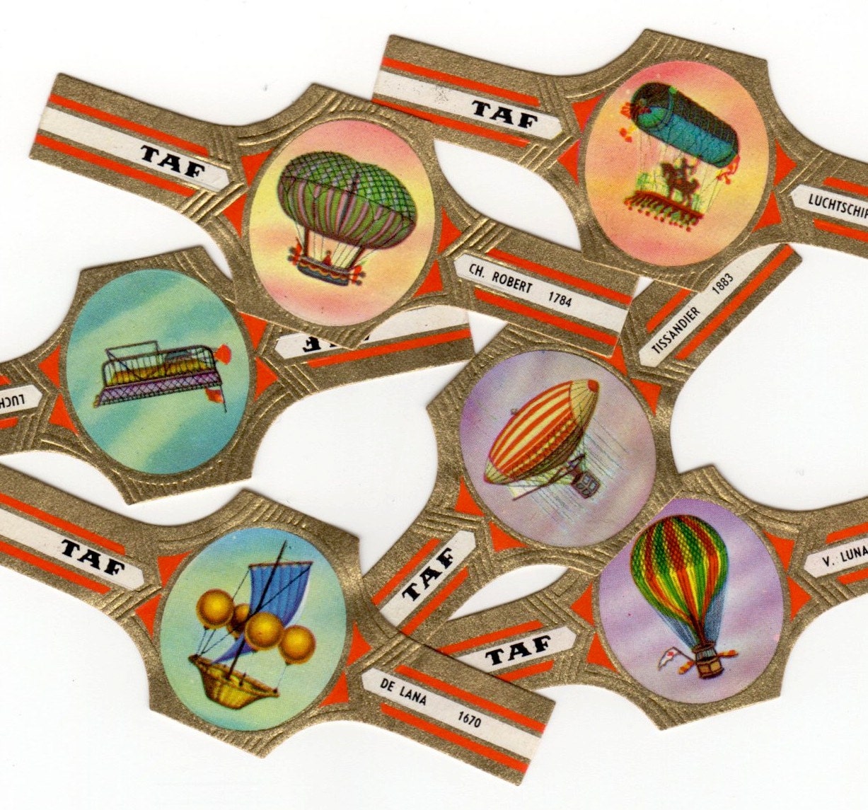 5pcs DIRIGIBLE CIGAR BANDS Vintage 1960s Ephemera