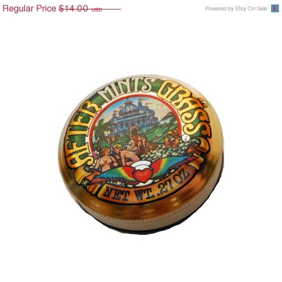 SALE 1970s AFTER GRASS Tin Vintage Hippie Mints Container England