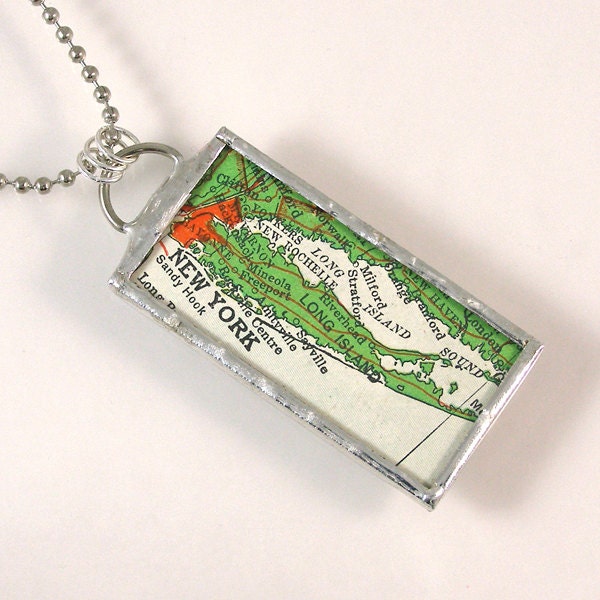 Long Island Vintage Map Pendant Necklace