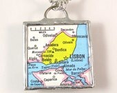 Lisbon Vintage Map Pendant Necklace