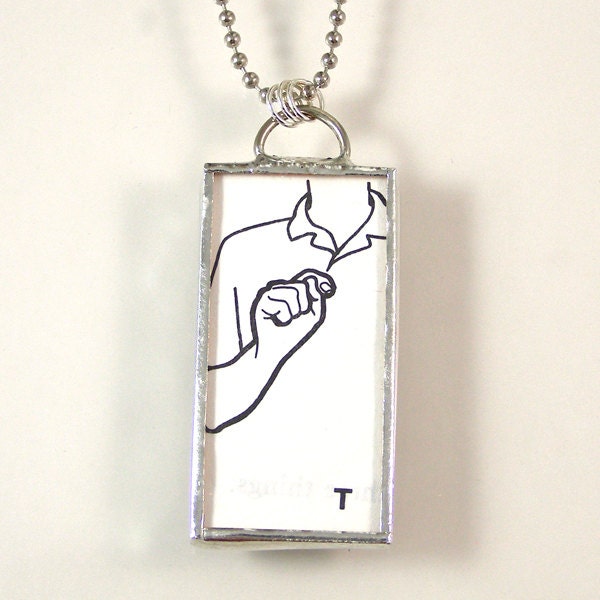 Sign Language Letter T Reversible Pendant Necklace