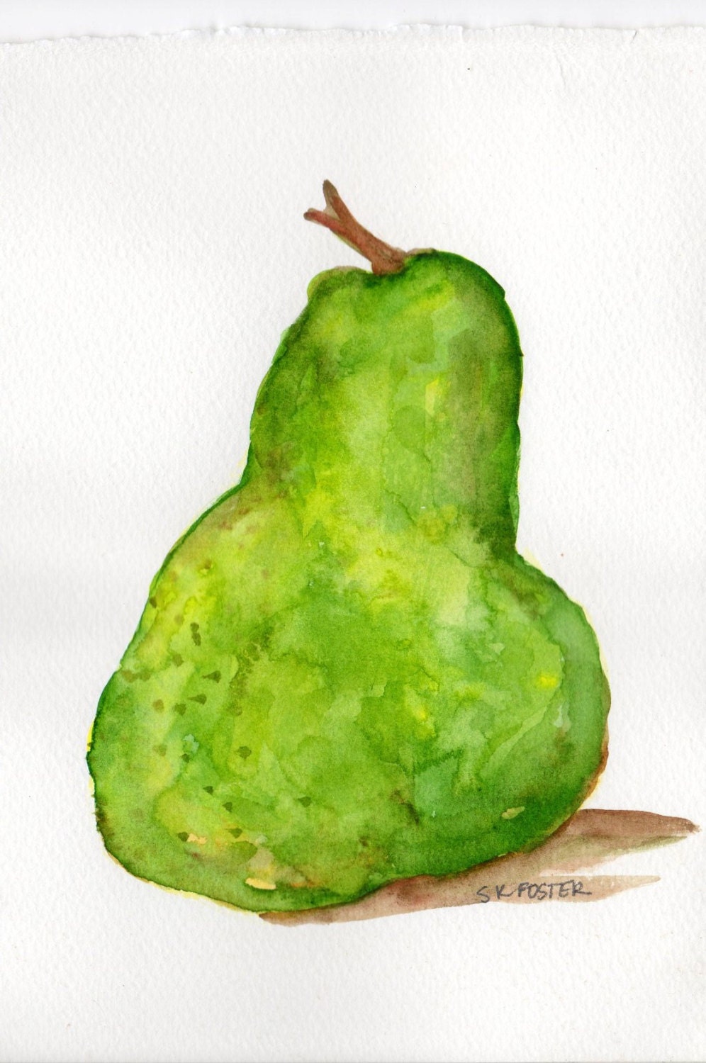 Original watercolor Green Pear, Still Life original painting