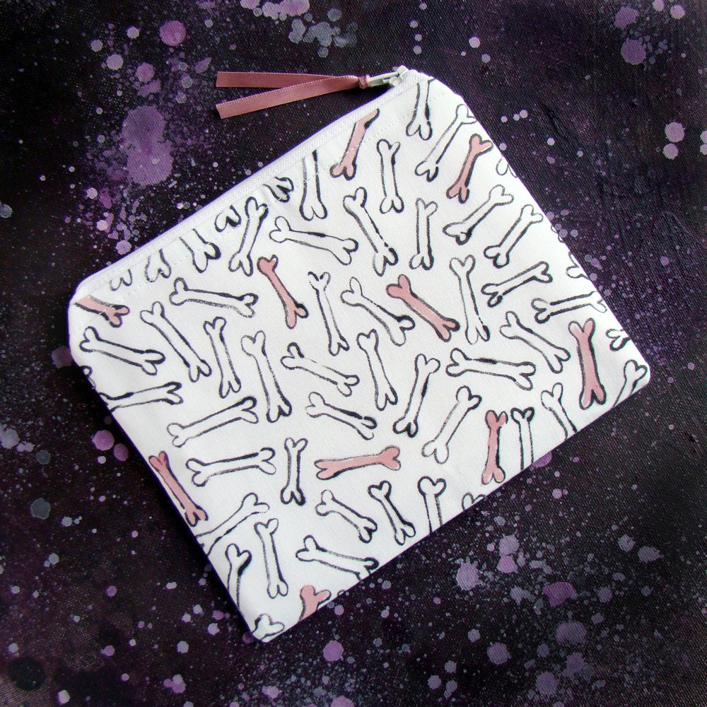 Zipper Pouch - Hand Painted Bone Pattern Fabric