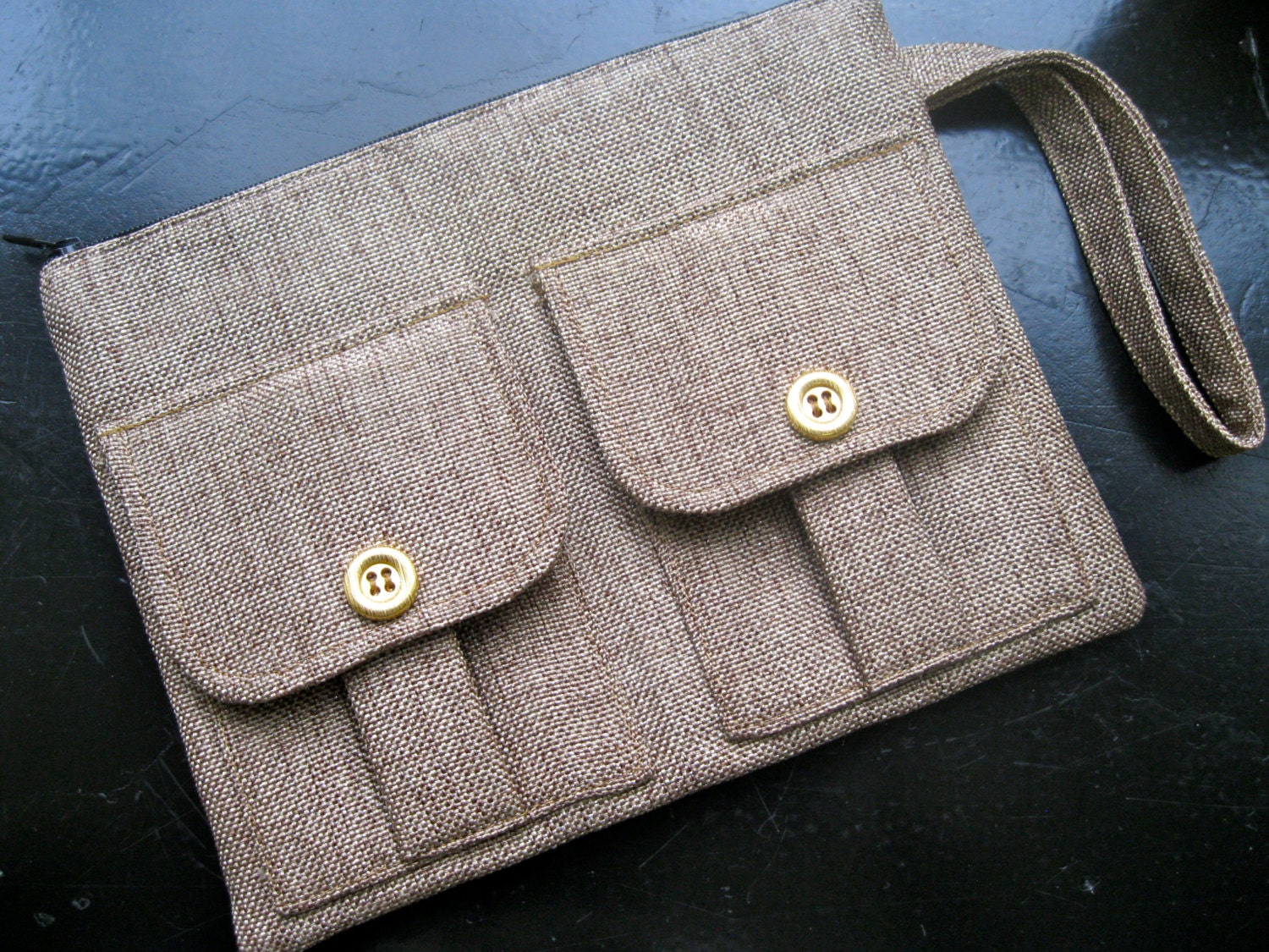 Wristlet Wallet - Gold Linen Shimmer Wallet Wristlet
