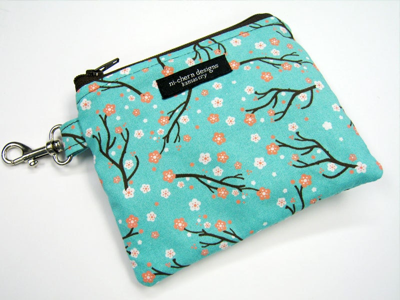 Key Pouch - Pink and White Cherry Blossoms
