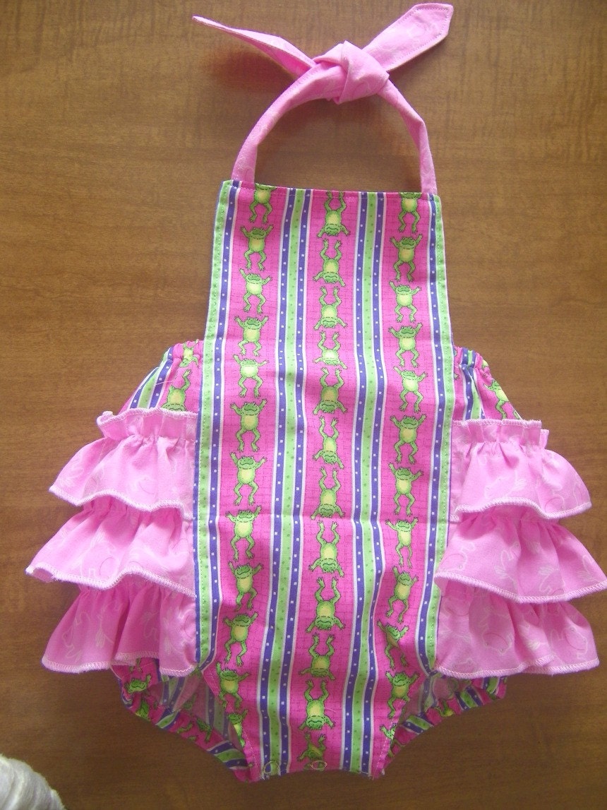 Baby Toddler Ruffle Sunsuit Romper Playsuit Frolicking Frogs Summer