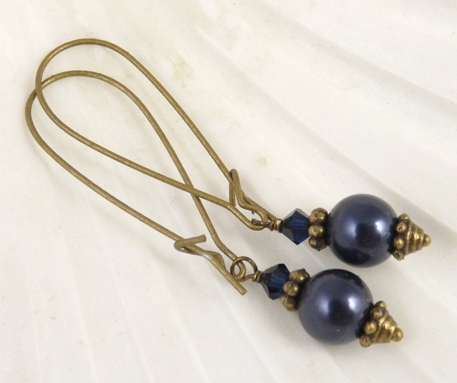 Long and Lively Navy Blue Pearl Earrings