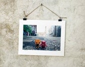 We s Friens - two vinyl toys playing in an urban alleyway - graffiti red orange toy photography kids room fun friends