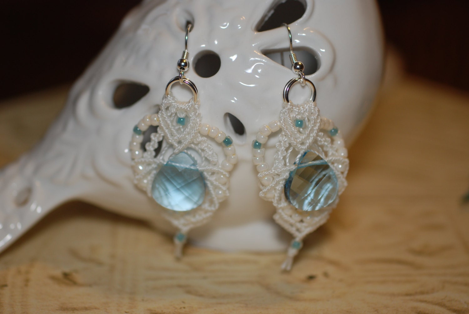Micro Macrame Earrings with Blue Swarovski Briolette
