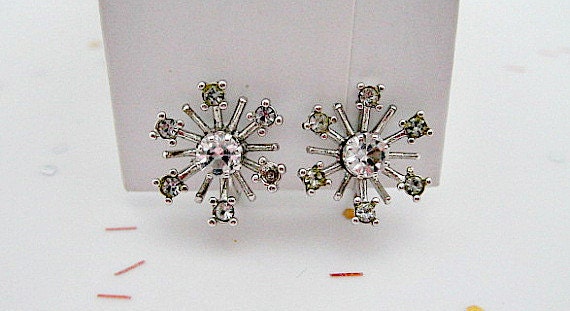 Vintage Rhinestone Clip Earrings - 1978 Avon Starburst