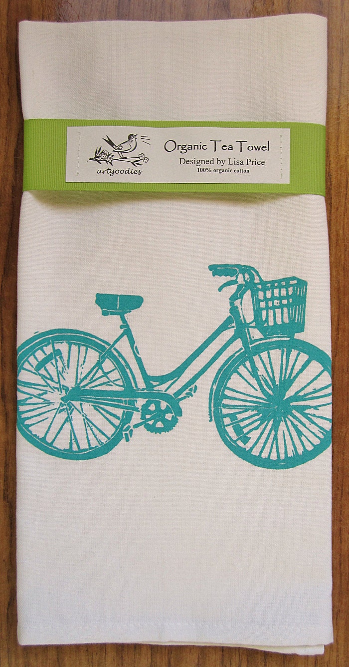 Limited Edtion BLUE bike tea towel ORGANIC cotton