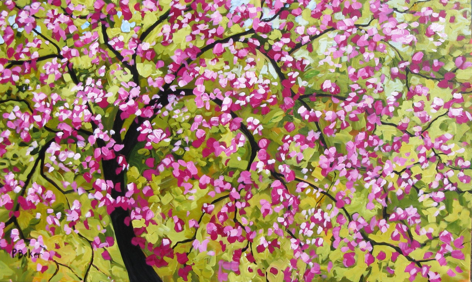 Spring Pink Blossoms - Huge Contemporary Original Acrylic on a Extra Large Canvas by Patty Baker