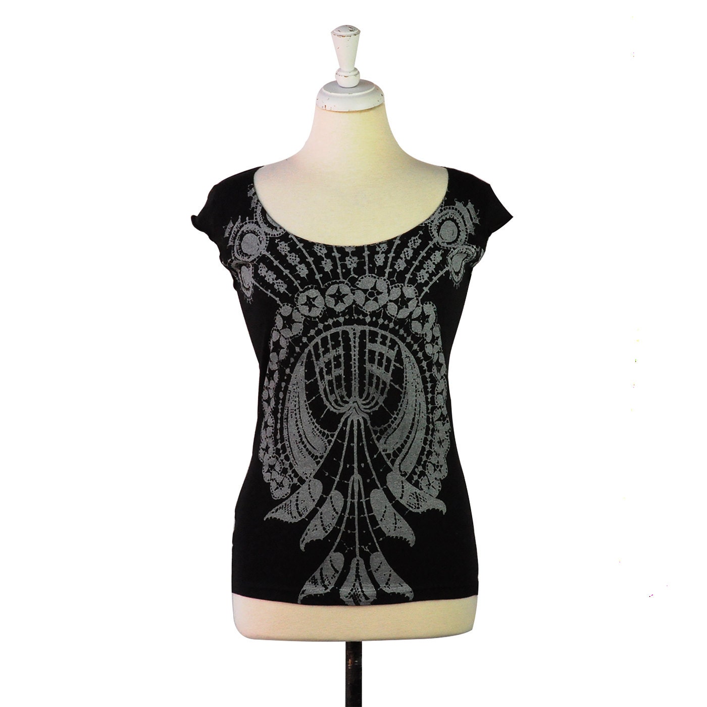 Spree Black Scoop T-Shirt, Hand Screen Printed by Maryink