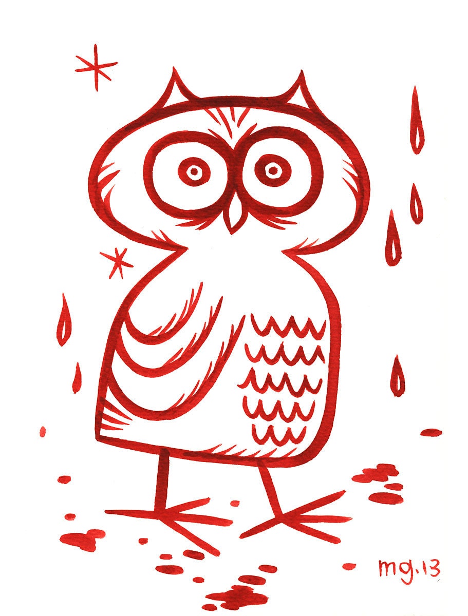 OWL 9"x12" Original gouache painting by illustrator Mike Gorman