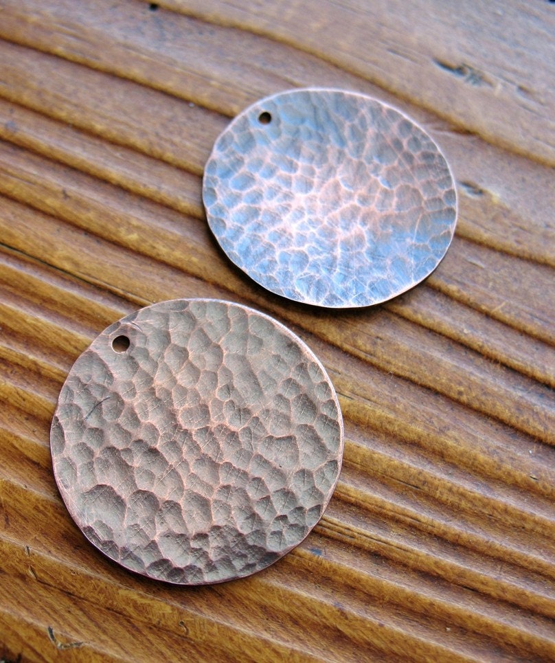 Hammered Antiqued Copper Discs - 1 pair - Artisan Copper Jewelry Components