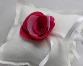 Linen Ring Pillow  -  Wedding Ring Pillow - Ring bearer pillow - Rustic - Fuchsia Linen  RIng pillow MADE TO ORDER