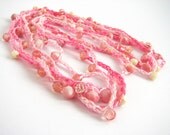 Crochet wrap necklace or bracelet, glass beads, baby pink rose, spring summer fashion accessory