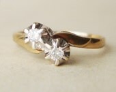 Vintage Twin Diamond Engagement Ring, Vintage Diamond Wedding Ring, 9k Gold Ring Approx. Size US 6