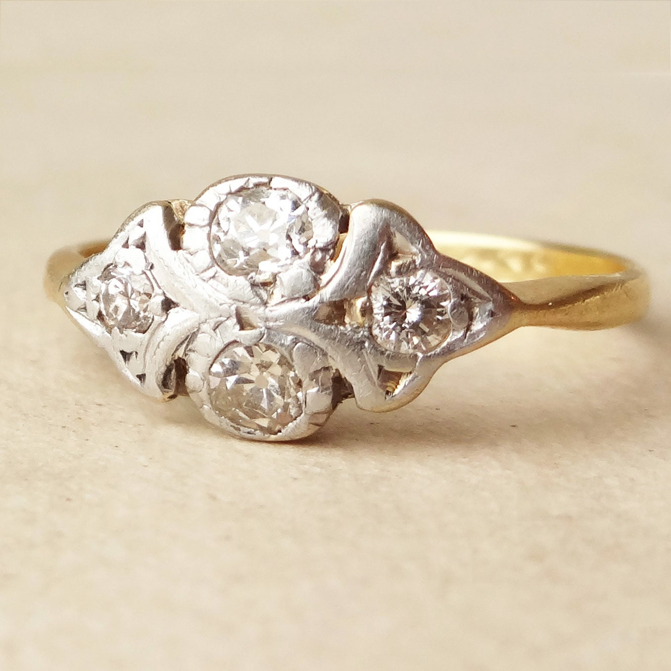 One of a Kind Antique Diamond and 18k Gold Art Deco Engagement Ring Approximate Size US 6.75