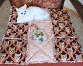 Cat Blanket with Brown Tabbies in Peach and Maroon