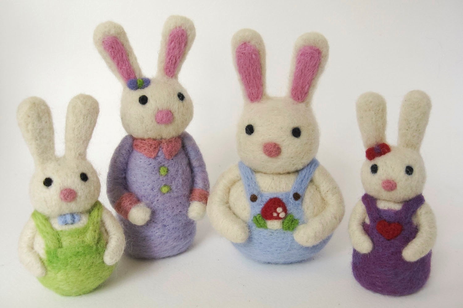 Felted Bunny Family - Custom Spring, Easter, Nursery Decor - Family Portrait - Waldorf Inspired - 4 Bunnies